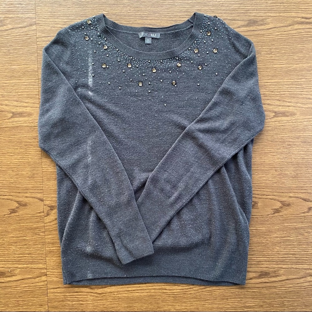 Grey Rhinestone Sweater